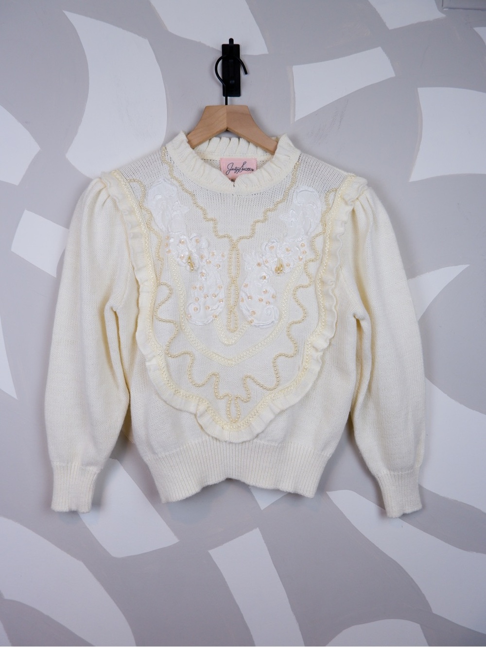 Vintage 80's Jaclyn Smith Beaded Ivory Sweater | S